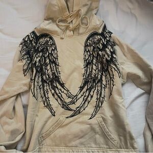 Affliction Cream Hoodie with Black Wing Design